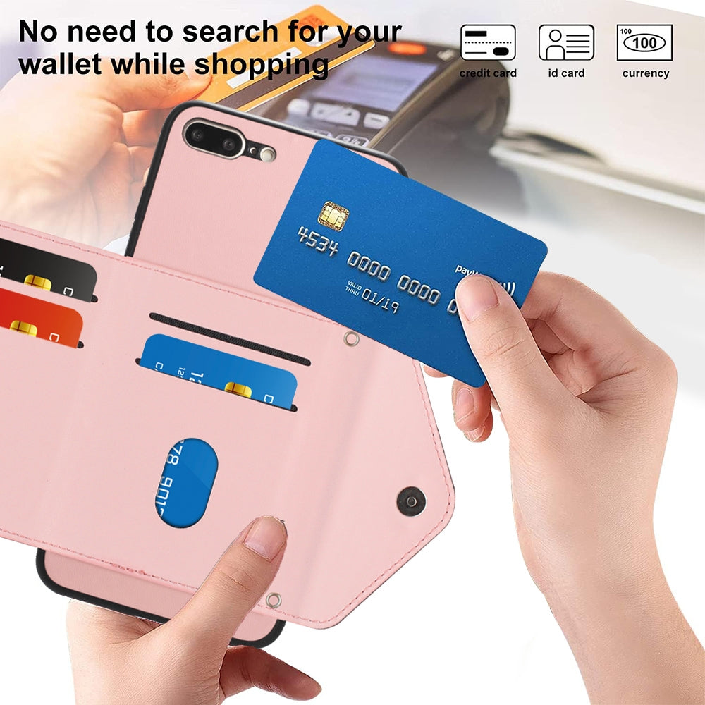 iPhone 7 Plus Leather Case with Card Holder & RFID Protection, Long Lanyard Included