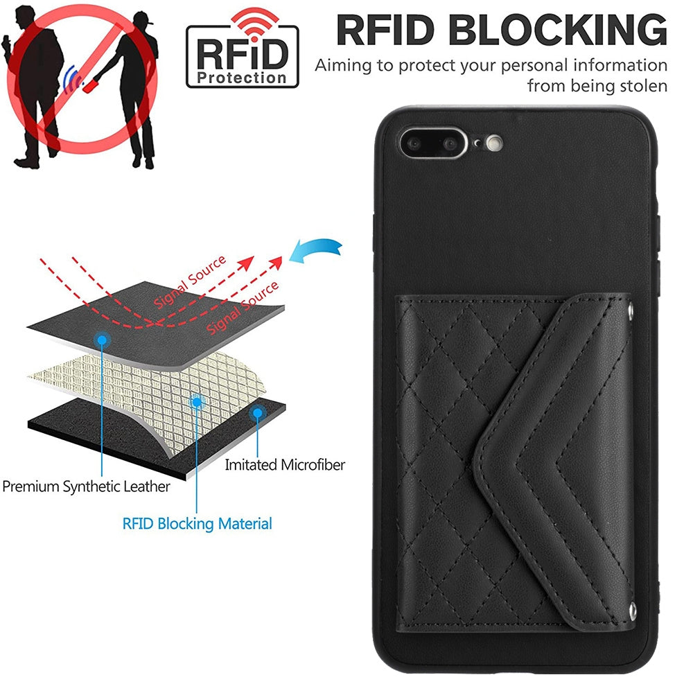 iPhone 8 Plus Leather Case with Card Holder & RFID Protection, Long Lanyard Included