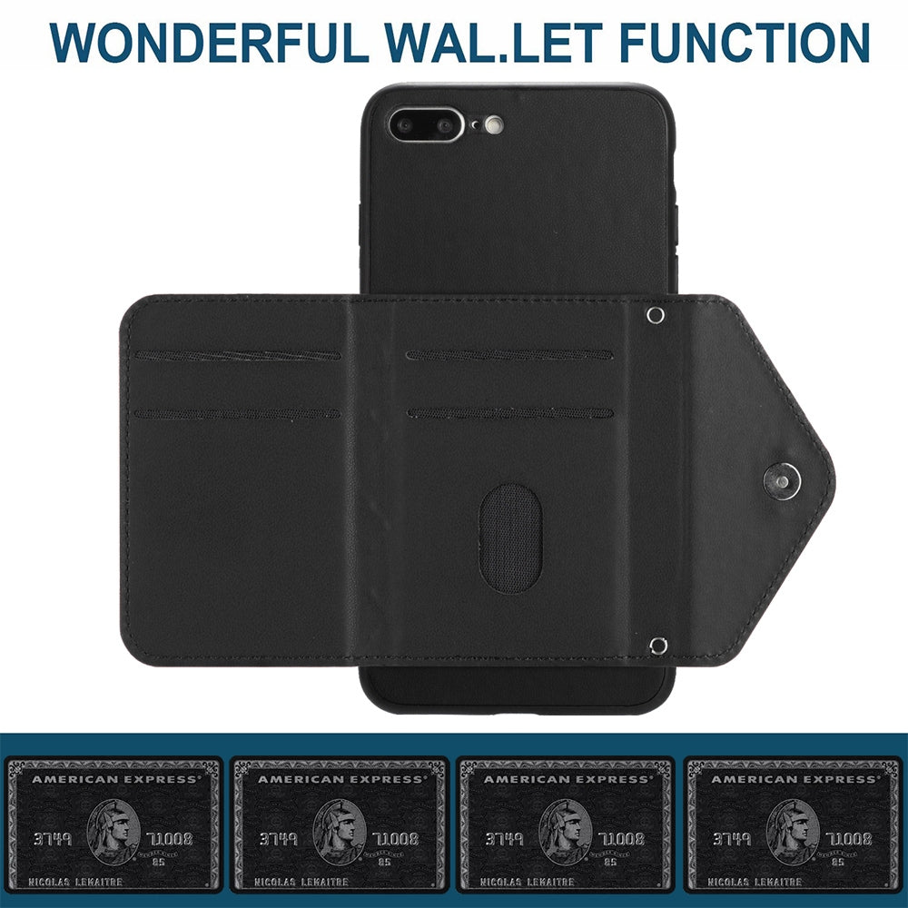 iPhone 8 Plus Leather Case with Card Holder & RFID Protection, Long Lanyard Included