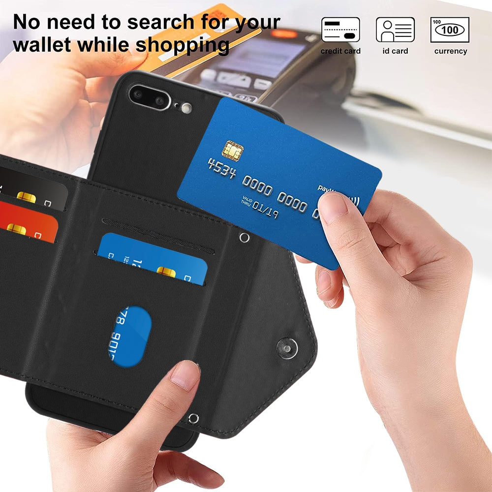 iPhone 7 Plus Leather Case with Card Holder & RFID Protection, Long Lanyard Included