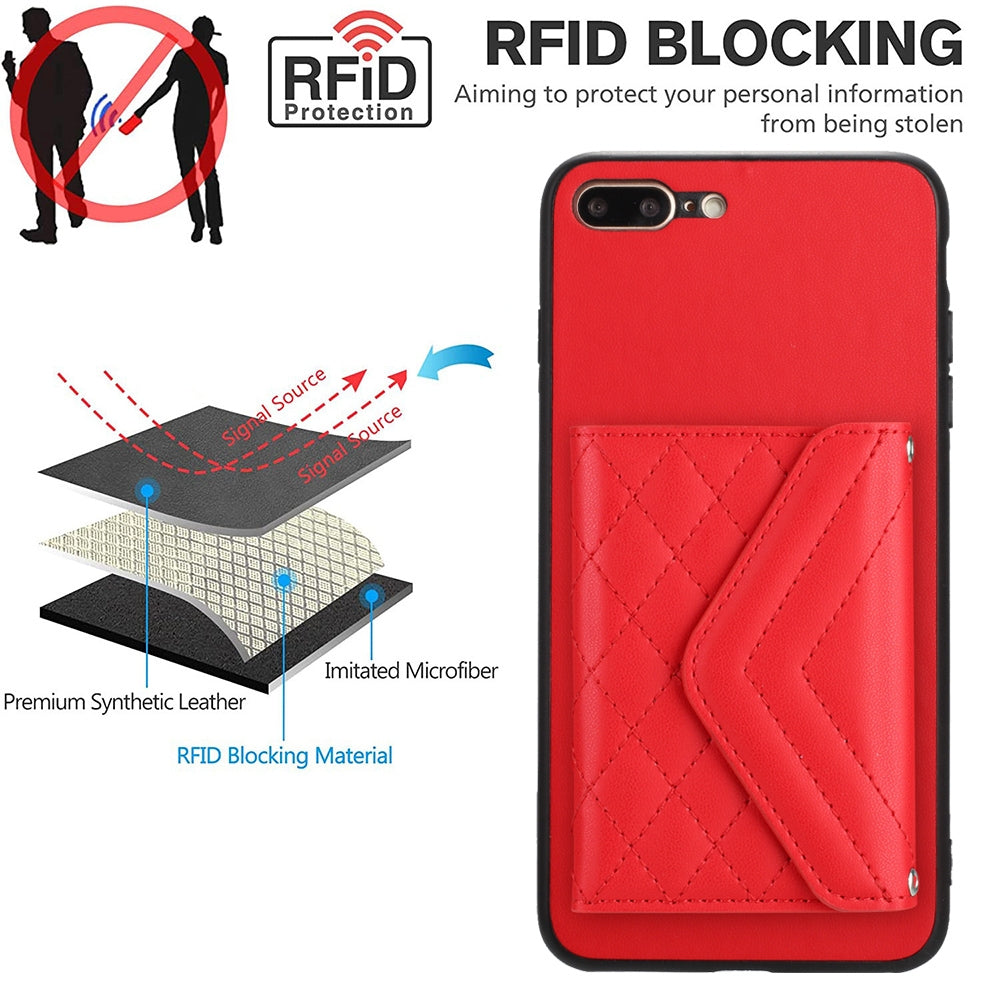 iPhone 8 Plus Leather Case with Card Holder & RFID Protection, Long Lanyard Included