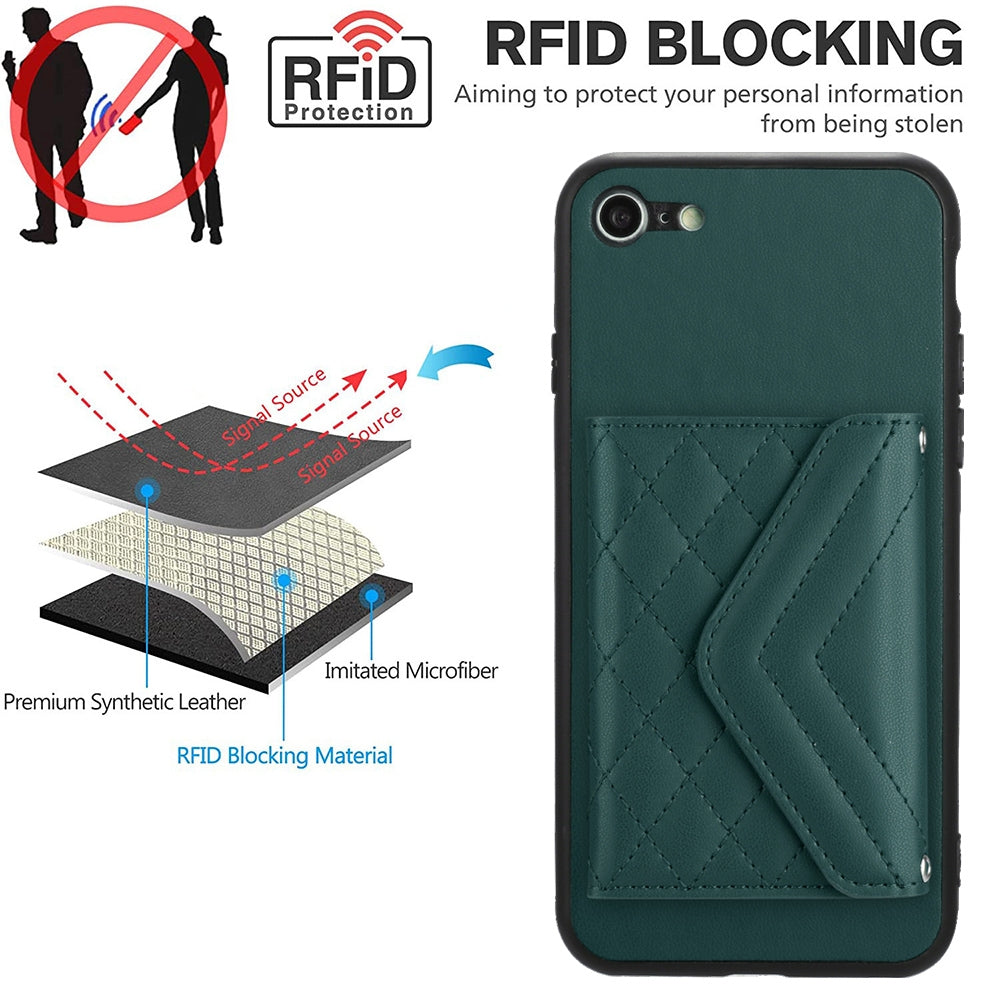 iPhone SE 2022 Leather Case with Card Holder & RFID Protection, Long Lanyard Included