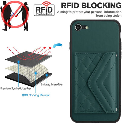 iPhone SE 2020 Leather Case with Card Holder & RFID Protection, Long Lanyard Included