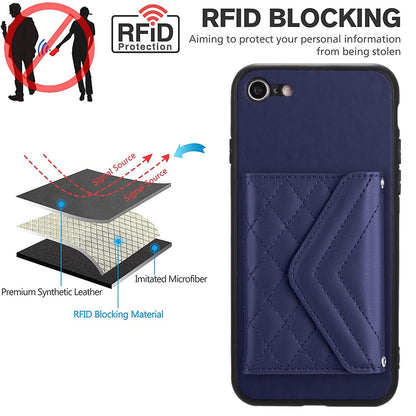 iPhone SE 2022 Leather Case with Card Holder & RFID Protection, Long Lanyard Included