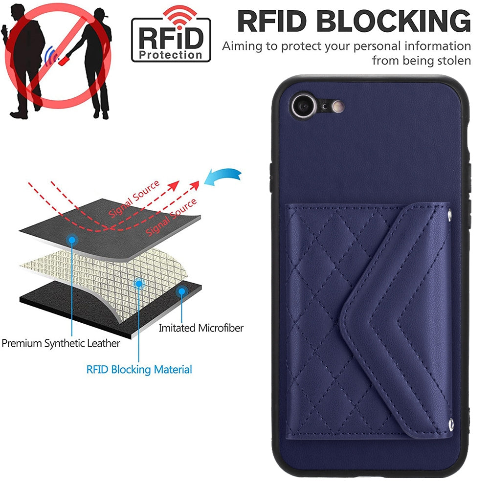 iPhone SE 2020 Leather Case with Card Holder & RFID Protection, Long Lanyard Included