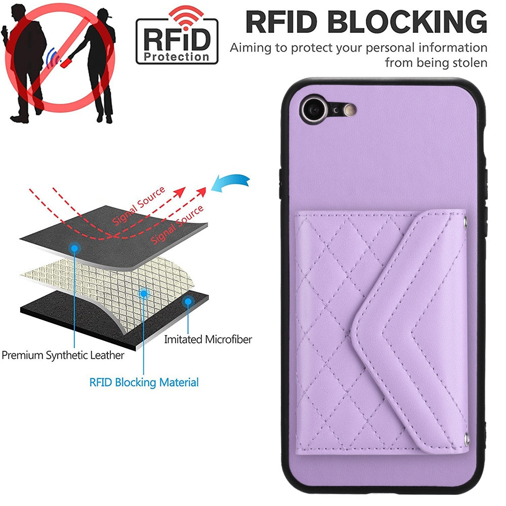 iPhone SE 2020 Leather Case with Card Holder & RFID Protection, Long Lanyard Included