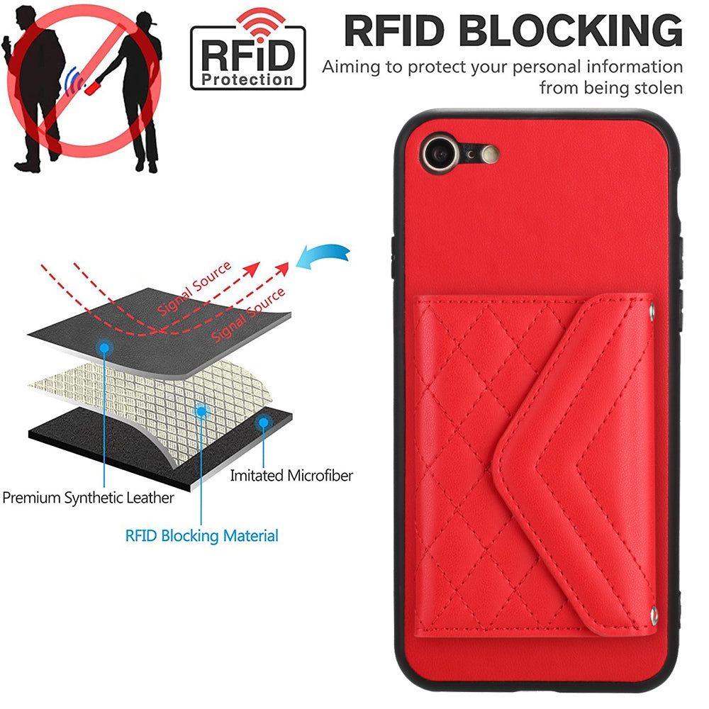 iPhone SE 2022 Leather Case with Card Holder & RFID Protection, Long Lanyard Included