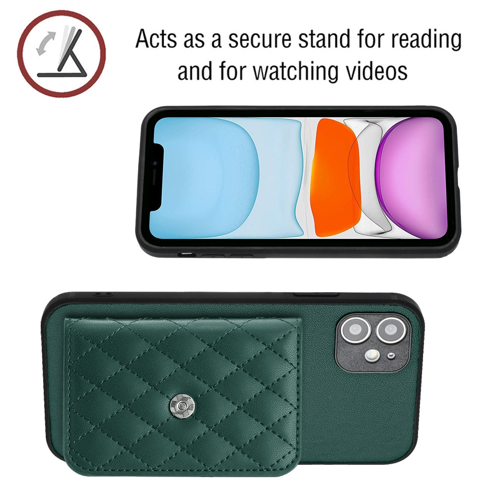 iPhone 11 Leather Case with Card Holder & RFID Protection, Long Lanyard Included