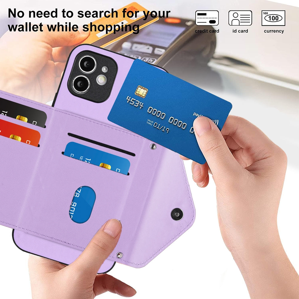 iPhone 11 Leather Case with Card Holder & RFID Protection, Long Lanyard Included