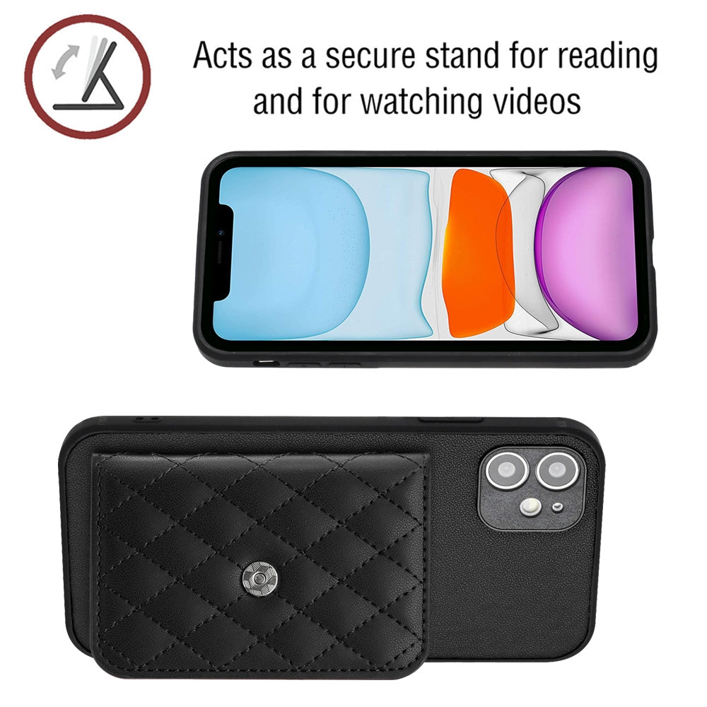 iPhone 11 Leather Case with Card Holder & RFID Protection, Long Lanyard Included