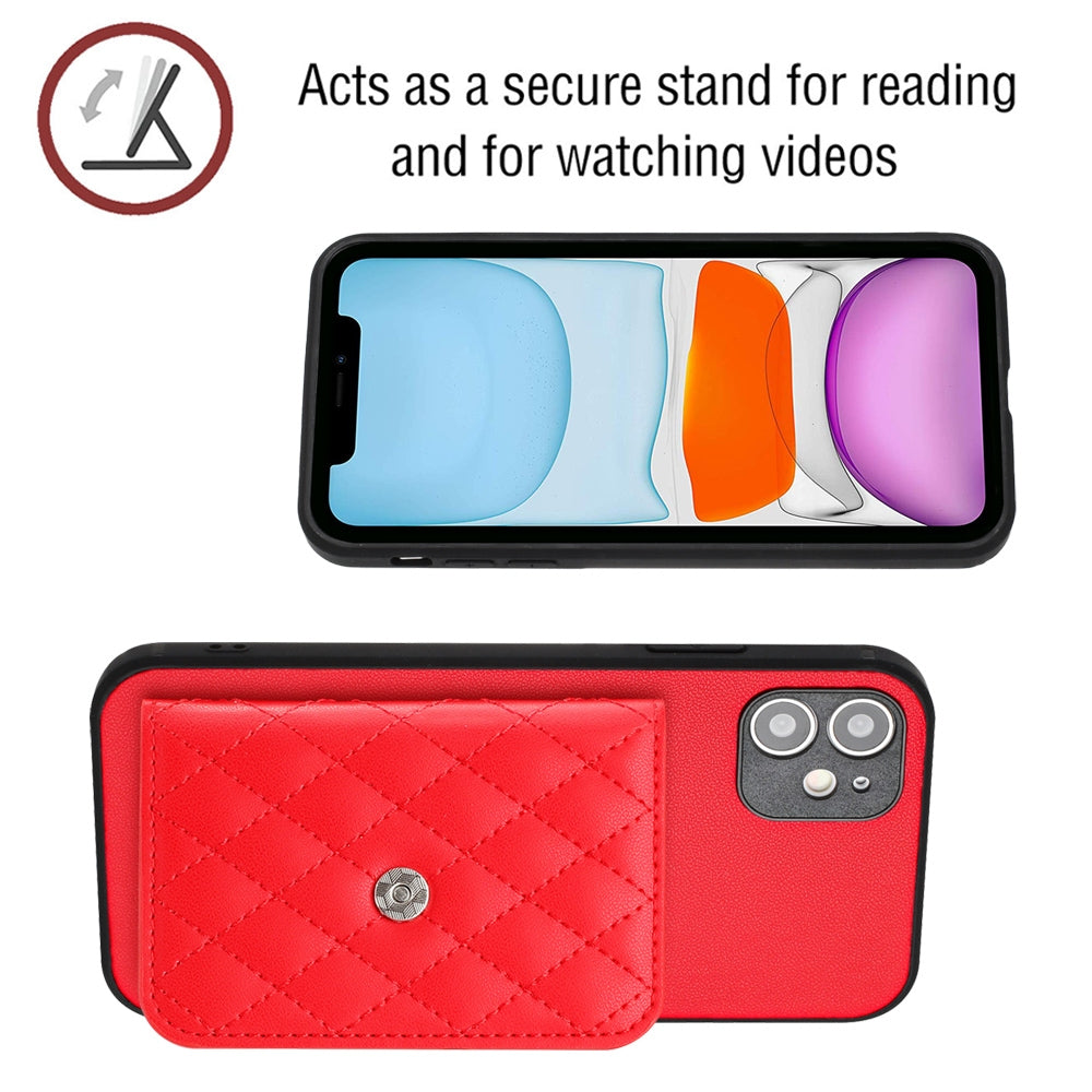 iPhone 11 Leather Case with Card Holder & RFID Protection, Long Lanyard Included