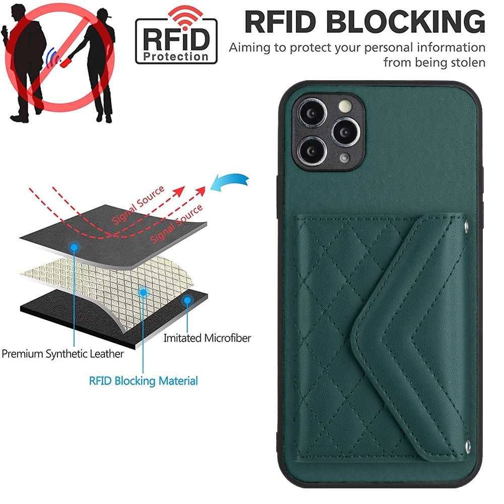 iPhone 11 Pro Max Leather Case with Card Holder & RFID Protection, Long Lanyard Included
