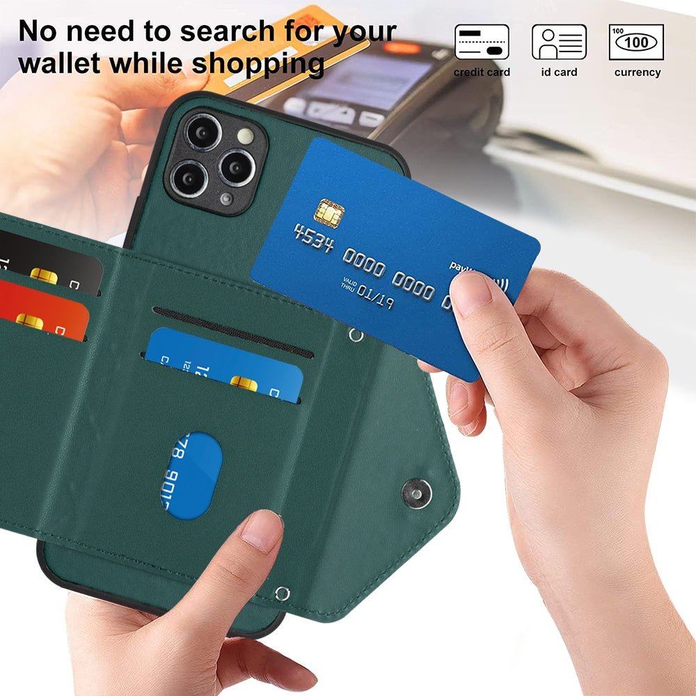 iPhone 11 Pro Max Leather Case with Card Holder & RFID Protection, Long Lanyard Included