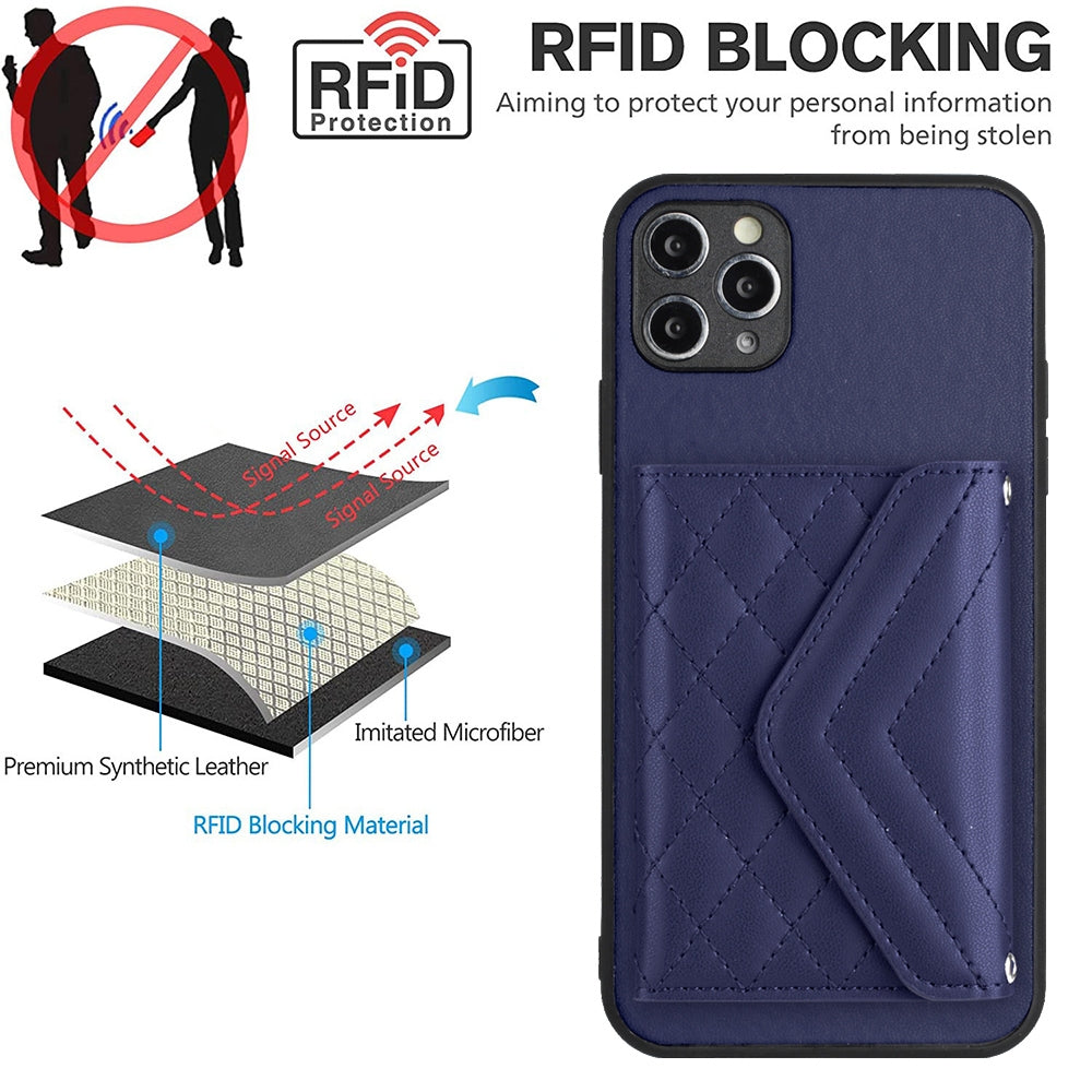 iPhone 11 Pro Max Leather Case with Card Holder & RFID Protection, Long Lanyard Included