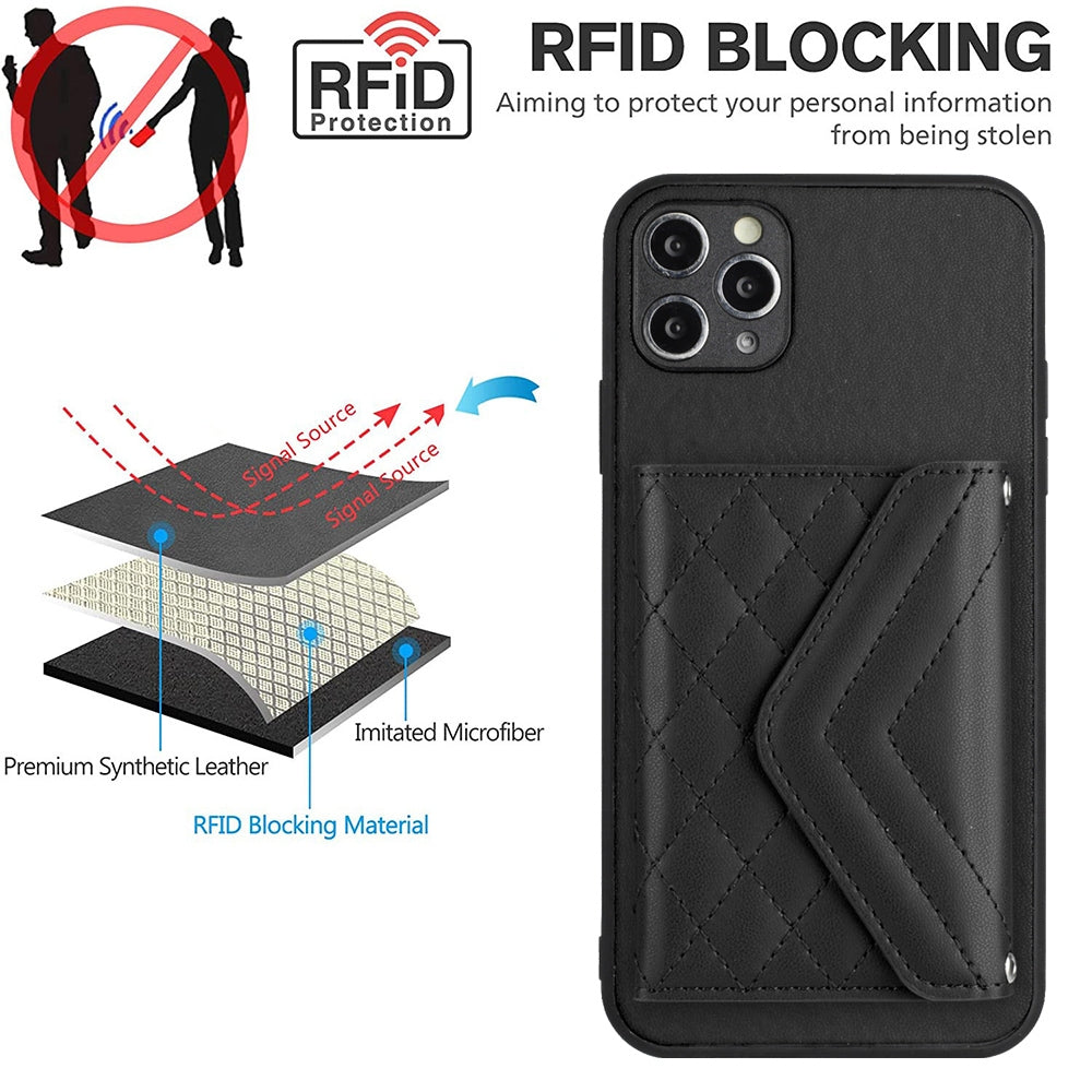 iPhone 11 Pro Max Leather Case with Card Holder & RFID Protection, Long Lanyard Included