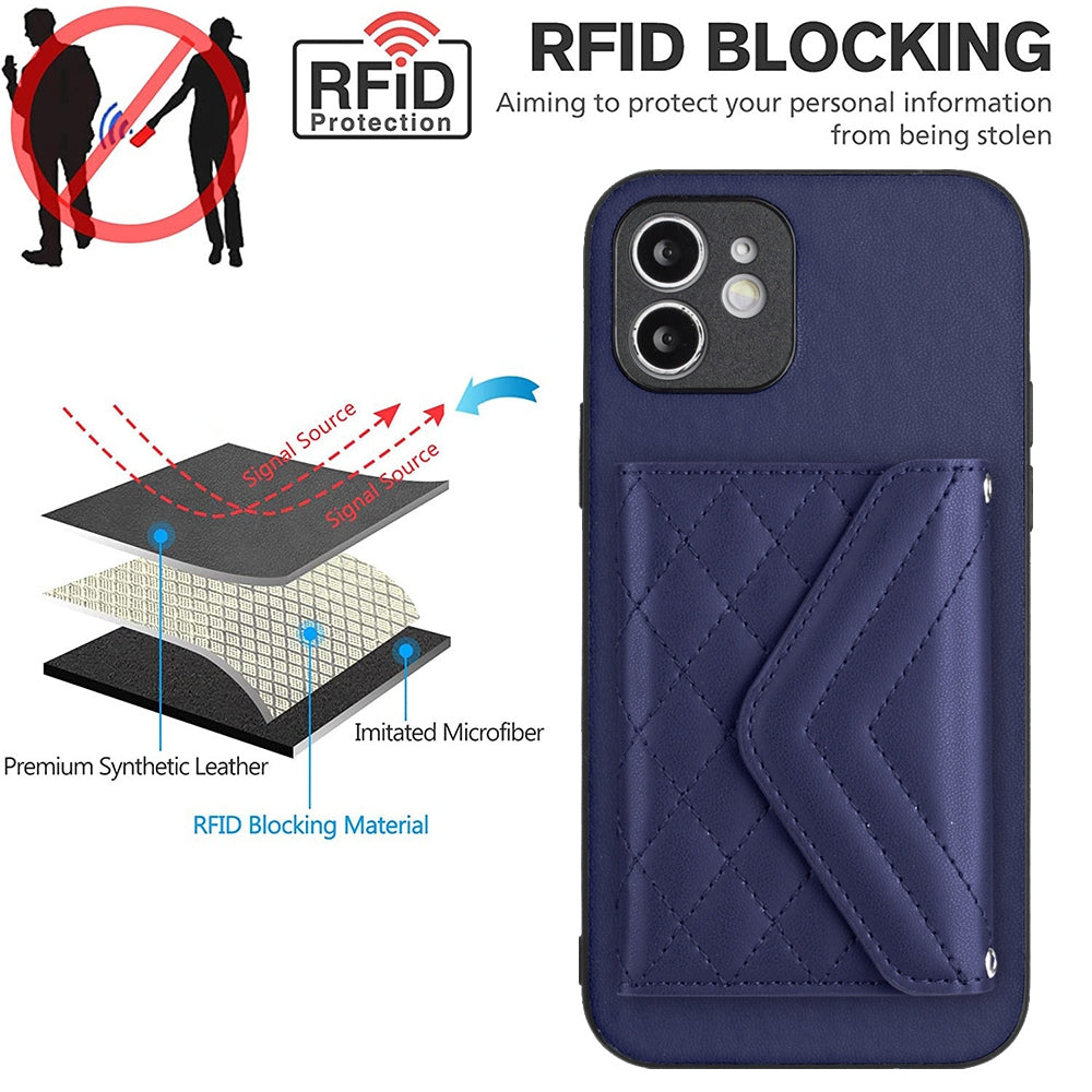 iPhone 12 Leather Case with Card Holder & RFID Protection, Long Lanyard Included