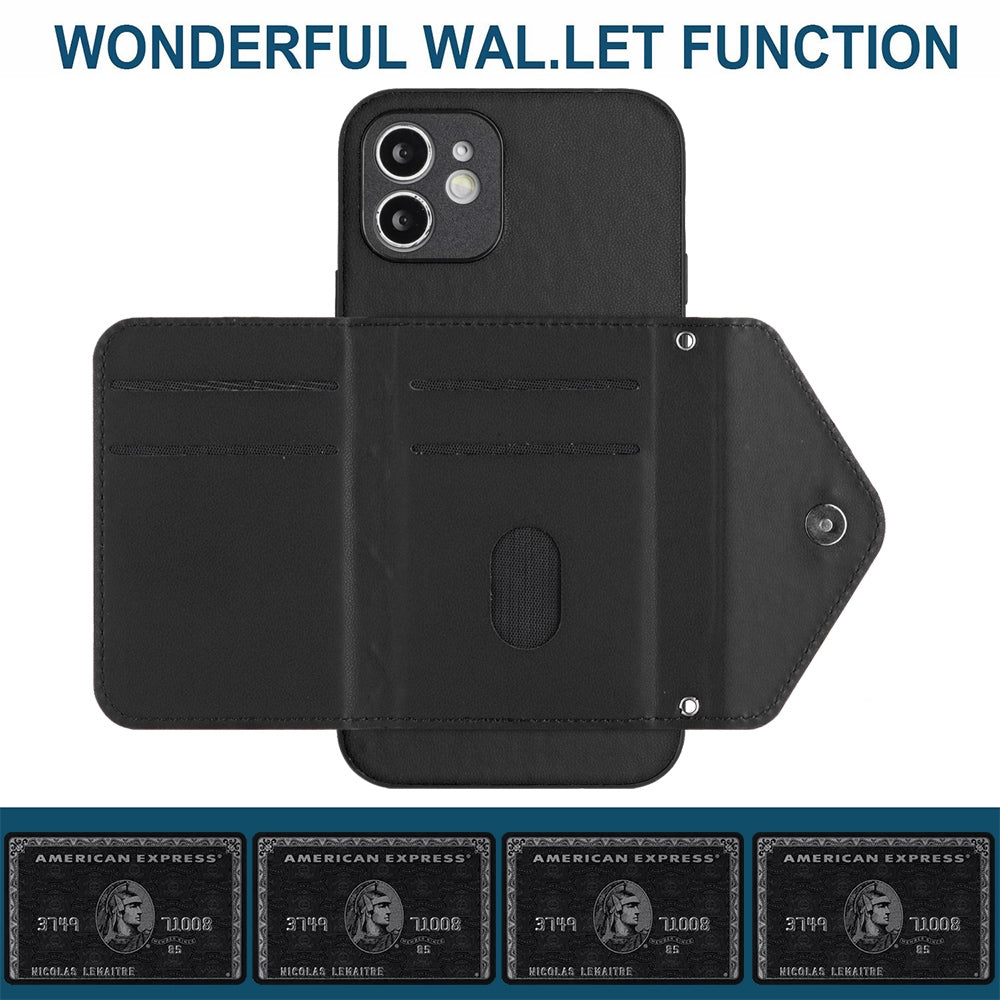 iPhone 12 Leather Case with Card Holder & RFID Protection, Long Lanyard Included