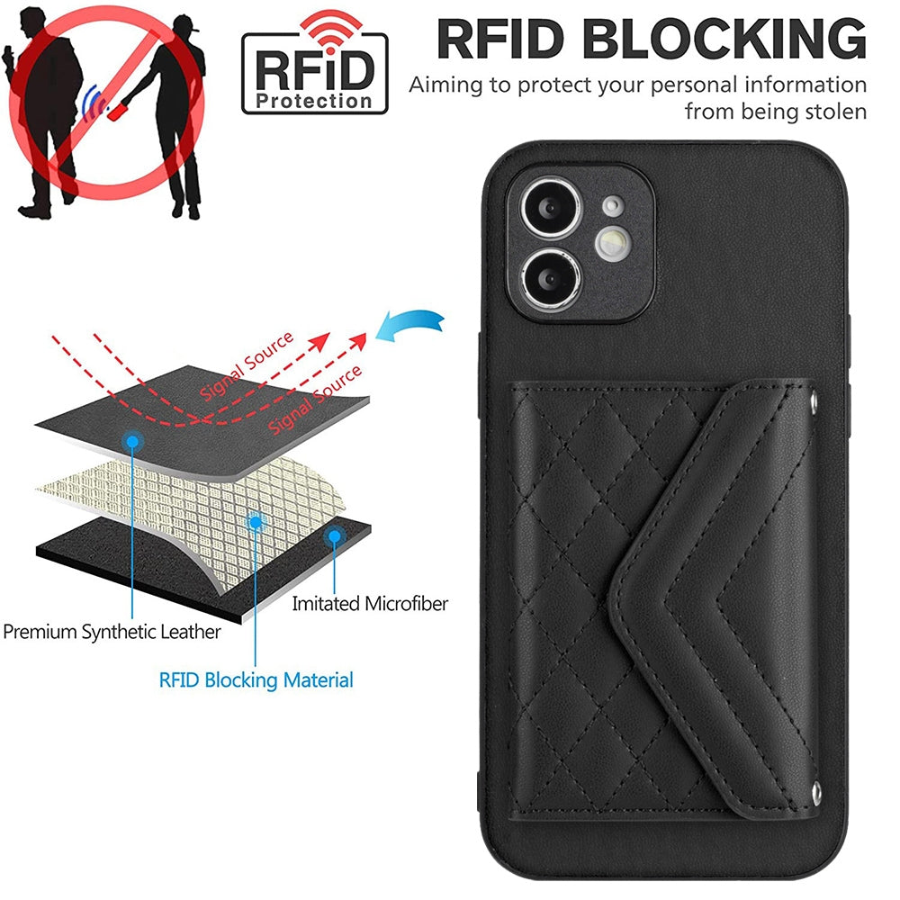iPhone 12 Mini Leather Case with Card Holder & RFID Protection, Long Lanyard Included