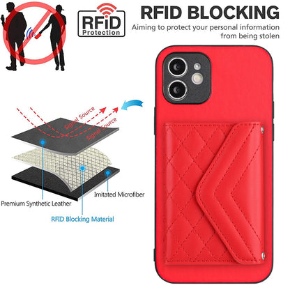 iPhone 12 Mini Leather Case with Card Holder & RFID Protection, Long Lanyard Included