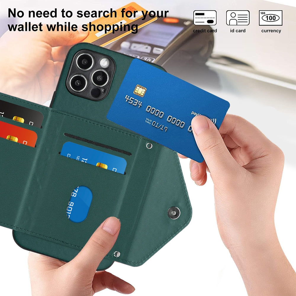 iPhone 12 Pro Leather Case with Card Holder & RFID Protection, Long Lanyard Included