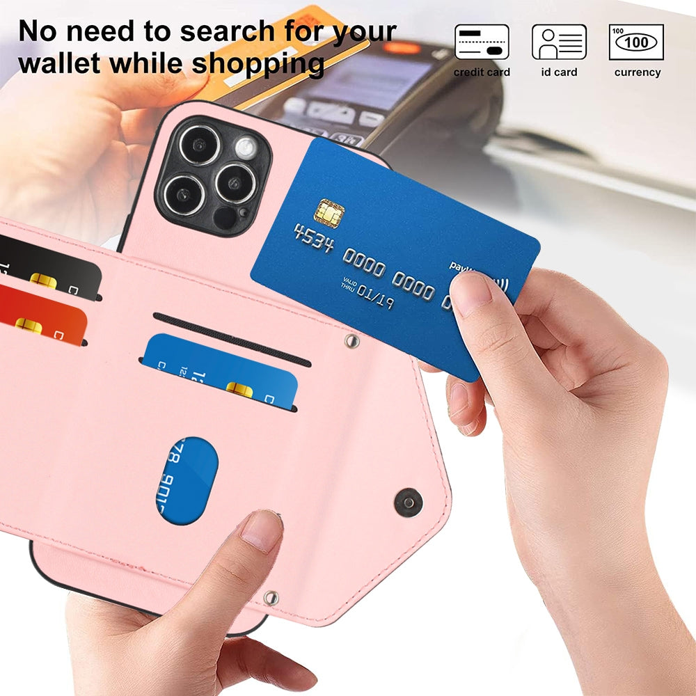 iPhone 12 Pro Leather Case with Card Holder & RFID Protection, Long Lanyard Included