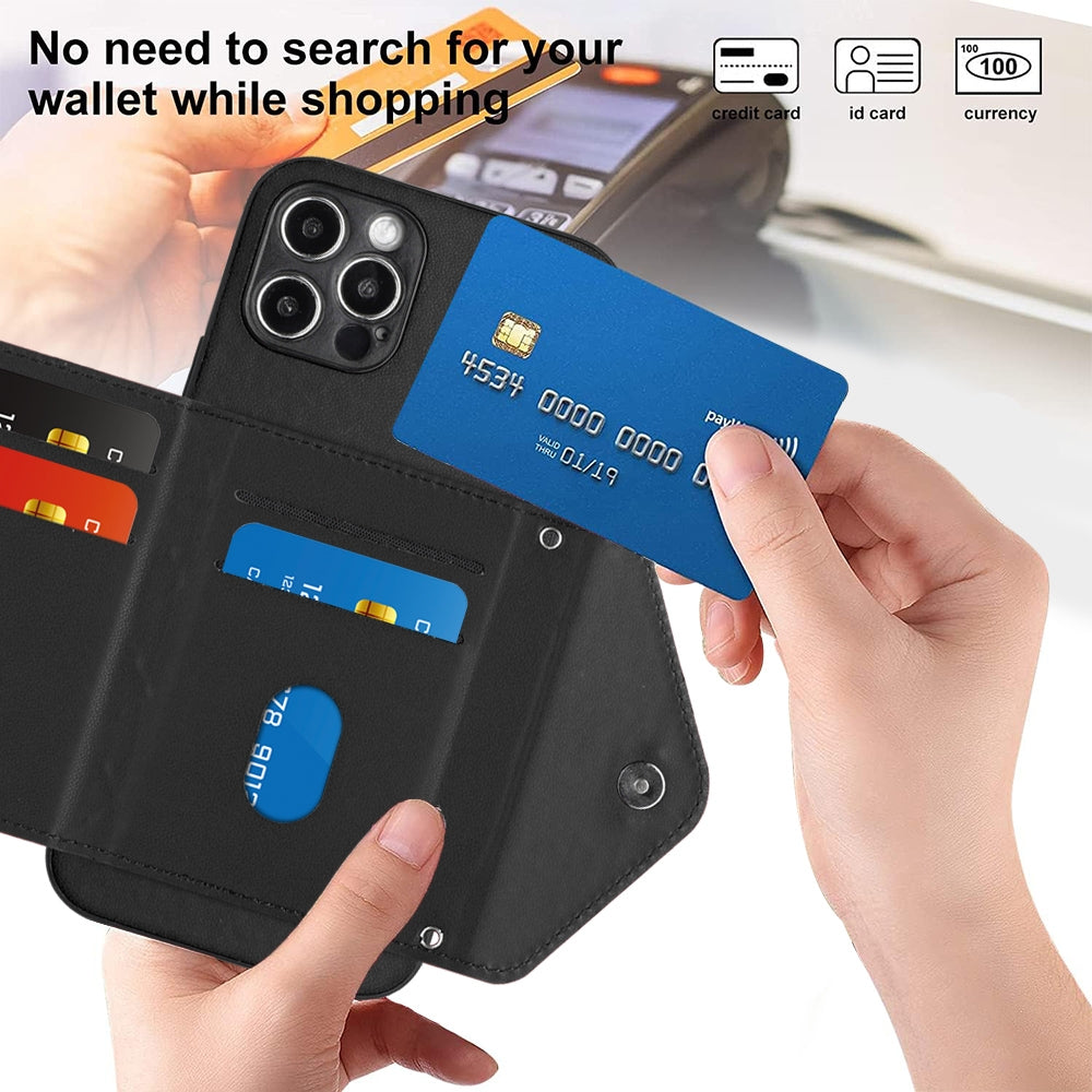 iPhone 12 Pro Leather Case with Card Holder & RFID Protection, Long Lanyard Included