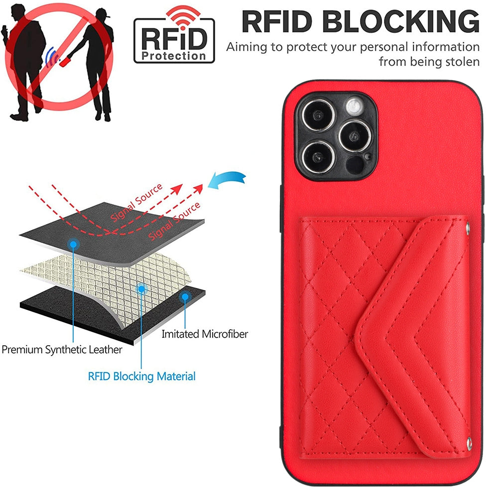 iPhone 12 Pro Leather Case with Card Holder & RFID Protection, Long Lanyard Included