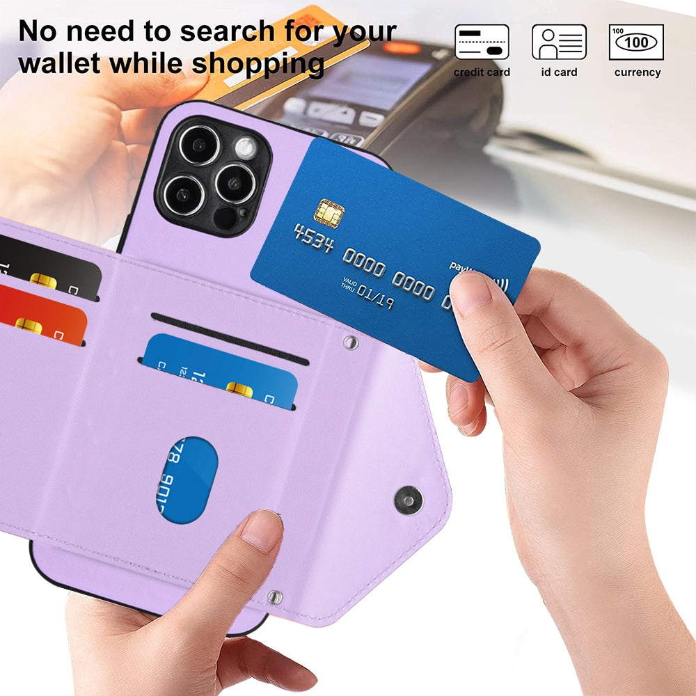 iPhone 12 Pro Max Leather Case with Card Holder & RFID Protection, Long Lanyard Included