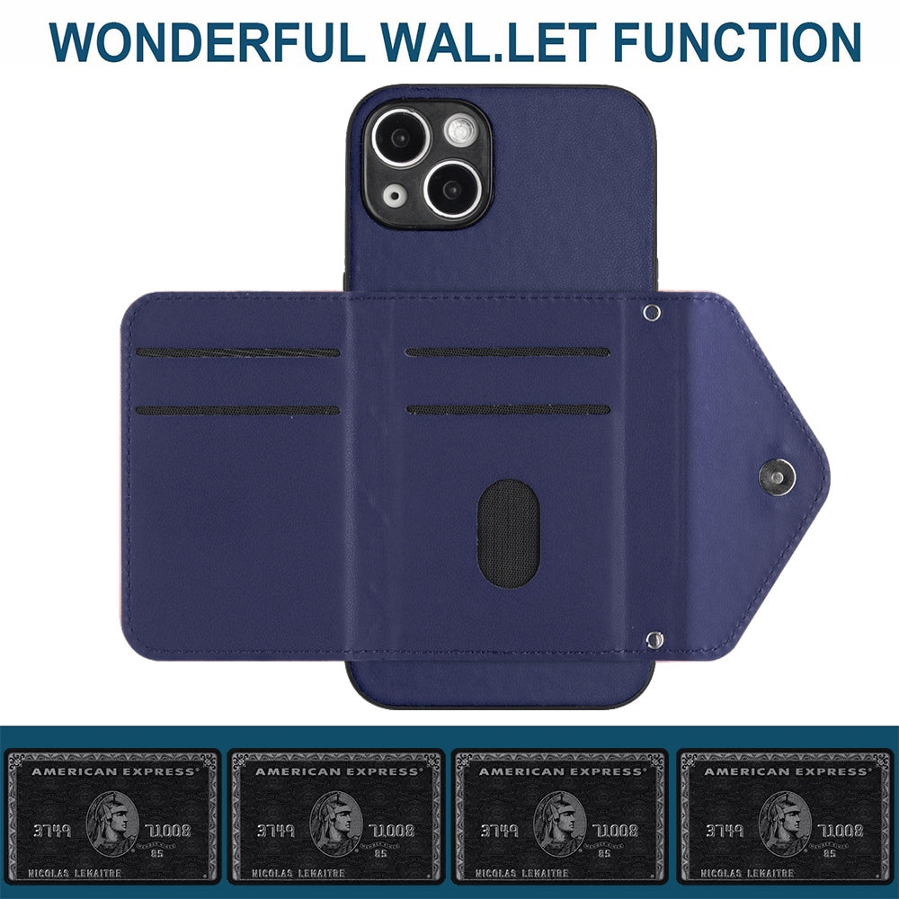 iPhone 13 Leather Case with Card Holder & RFID Protection, Long Lanyard Included