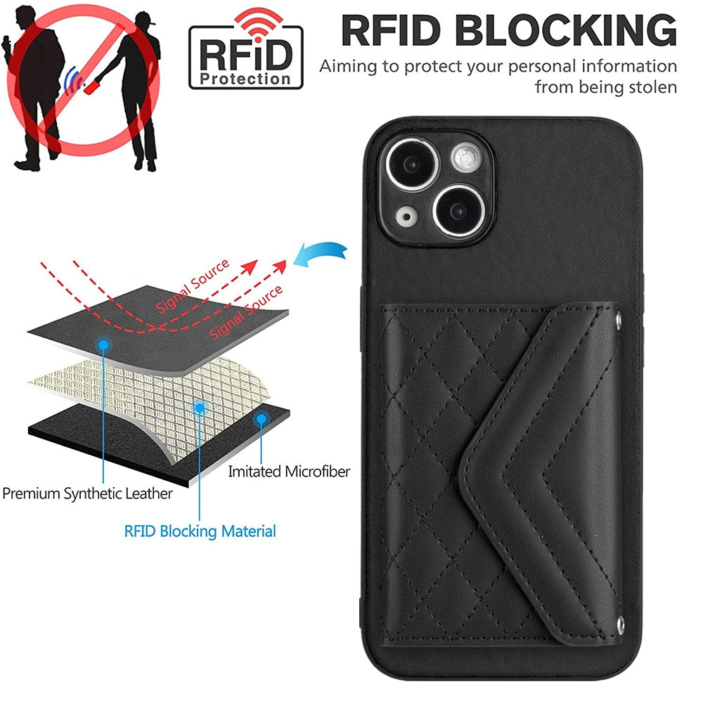 iPhone 13 Leather Case with Card Holder & RFID Protection, Long Lanyard Included