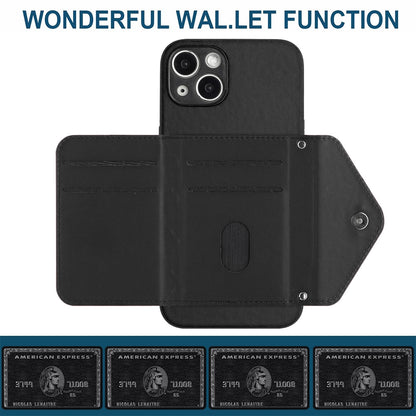 iPhone 13 Leather Case with Card Holder & RFID Protection, Long Lanyard Included
