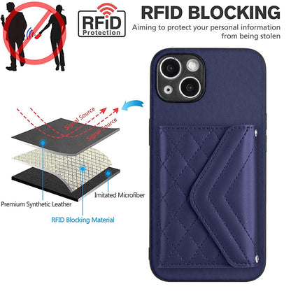 iPhone 13 Mini Leather Case with Card Holder & RFID Protection, Long Lanyard Included