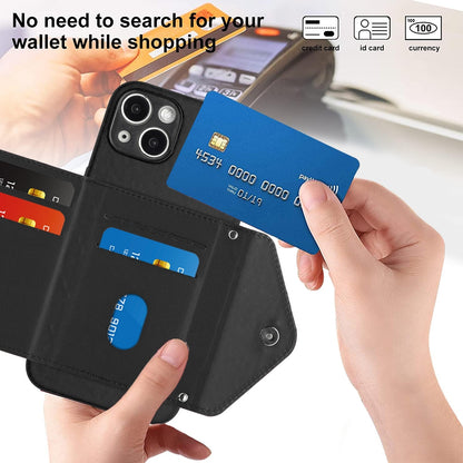iPhone 13 Mini Leather Case with Card Holder & RFID Protection, Long Lanyard Included
