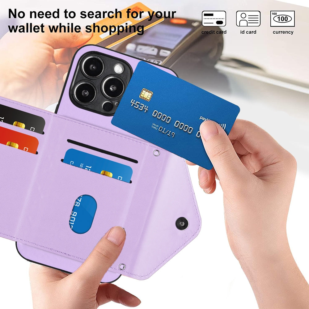 iPhone 13 Pro Max Leather Case with Card Holder & RFID Protection, Long Lanyard Included
