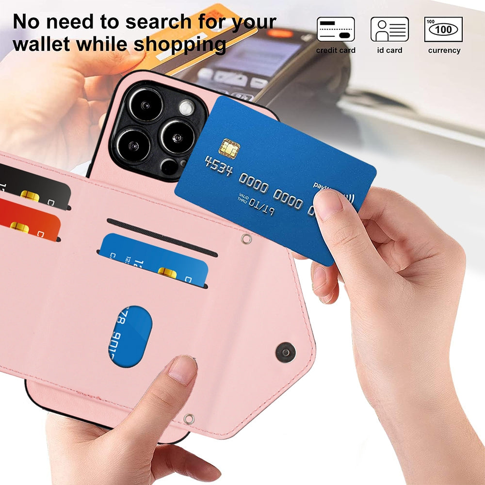 iPhone 13 Pro Max Leather Case with Card Holder & RFID Protection, Long Lanyard Included