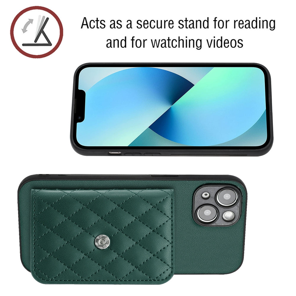 iPhone 14 Leather Case with Card Holder & RFID Protection, Long Lanyard Included