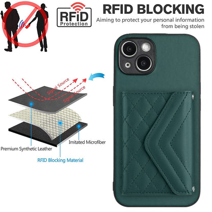 iPhone 14 Leather Case with Card Holder & RFID Protection, Long Lanyard Included