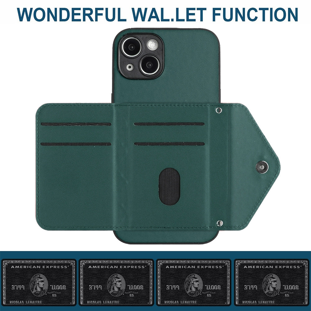 iPhone 14 Leather Case with Card Holder & RFID Protection, Long Lanyard Included