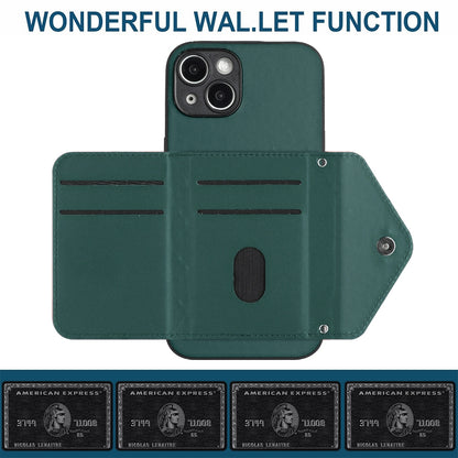 iPhone 14 Leather Case with Card Holder & RFID Protection, Long Lanyard Included