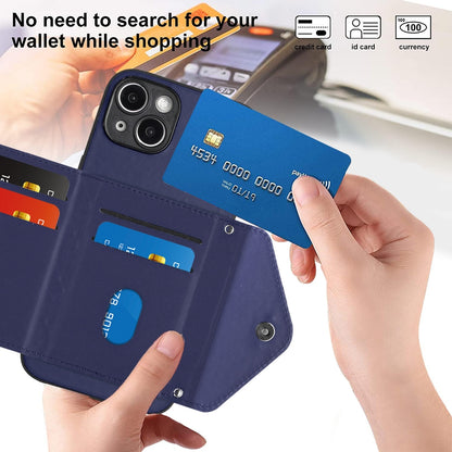 iPhone 14 Leather Case with Card Holder & RFID Protection, Long Lanyard Included