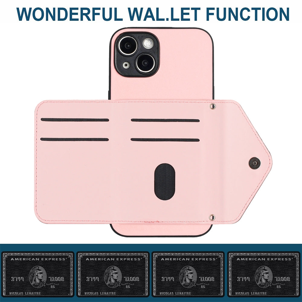 iPhone 14 Leather Case with Card Holder & RFID Protection, Long Lanyard Included