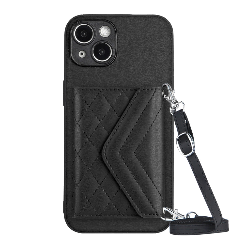 iPhone 14 Leather Case with Card Holder & RFID Protection, Long Lanyard Included