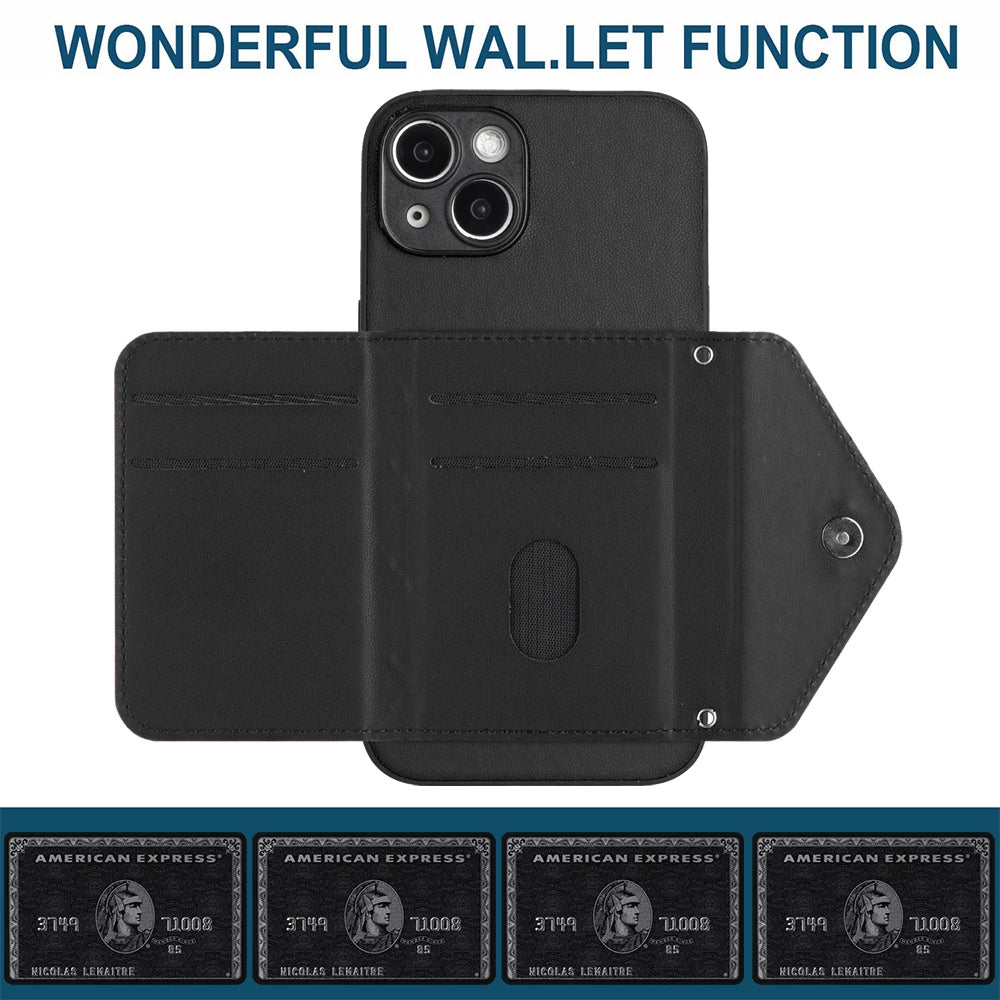 iPhone 14 Leather Case with Card Holder & RFID Protection, Long Lanyard Included