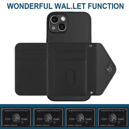 iPhone 14 Leather Case with Card Holder & RFID Protection, Long Lanyard Included
