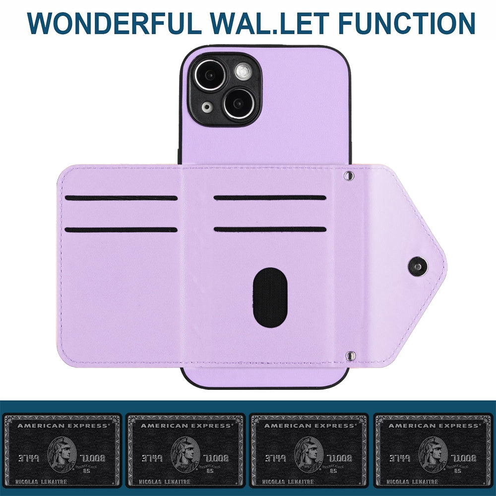 iPhone 14 Plus Leather Case with Card Holder & RFID Protection, Long Lanyard Included
