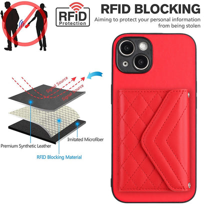 iPhone 14 Plus Leather Case with Card Holder & RFID Protection, Long Lanyard Included
