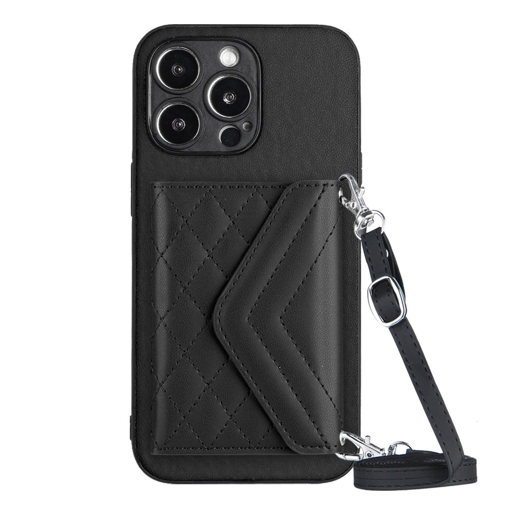 iPhone 14 Pro Leather Case with Card Holder & RFID Protection, Long Lanyard Included
