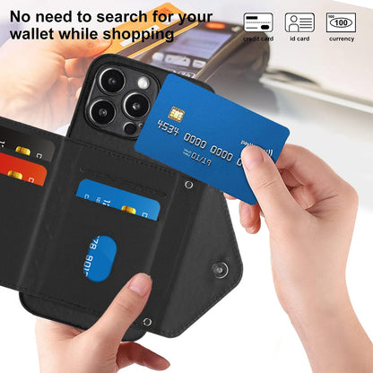 iPhone 14 Pro Leather Case with Card Holder & RFID Protection, Long Lanyard Included