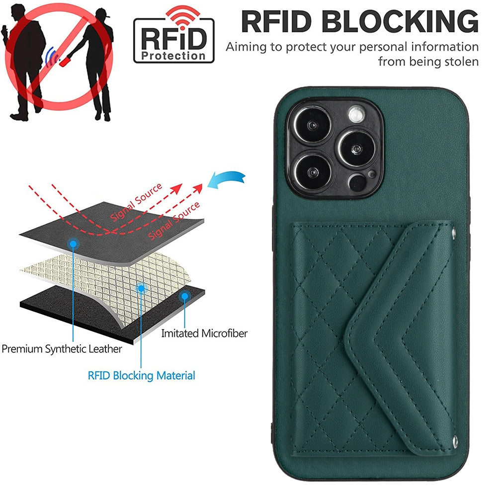 iPhone 14 Pro Max Leather Case with Card Holder & RFID Protection, Long Lanyard Included