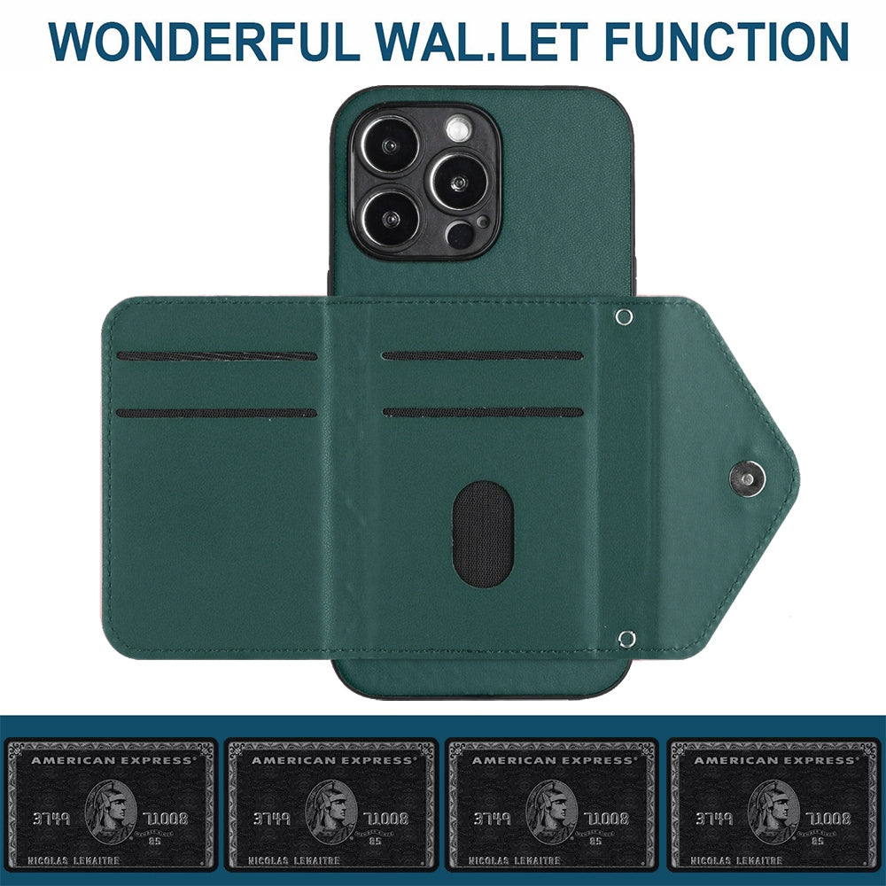 iPhone 14 Pro Max Leather Case with Card Holder & RFID Protection, Long Lanyard Included